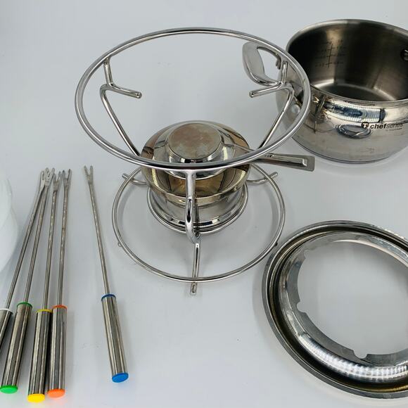 Tupperware Chef Series Fondue Pot Rare Gel Fuel Food Warmer Skewers Chocolate - Picture 6 of 10